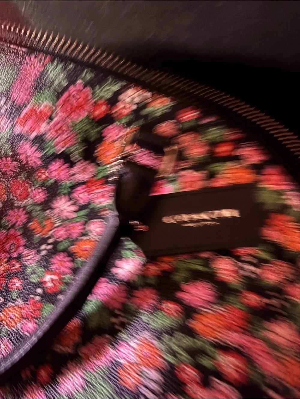 Coach Black Floral Dome Satchel with Pink and Green Bouquet Print